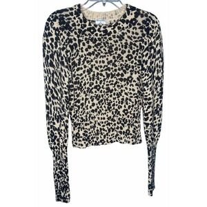 Anthropologie Others Follow Sweater womens size medium puff sleeve leopard